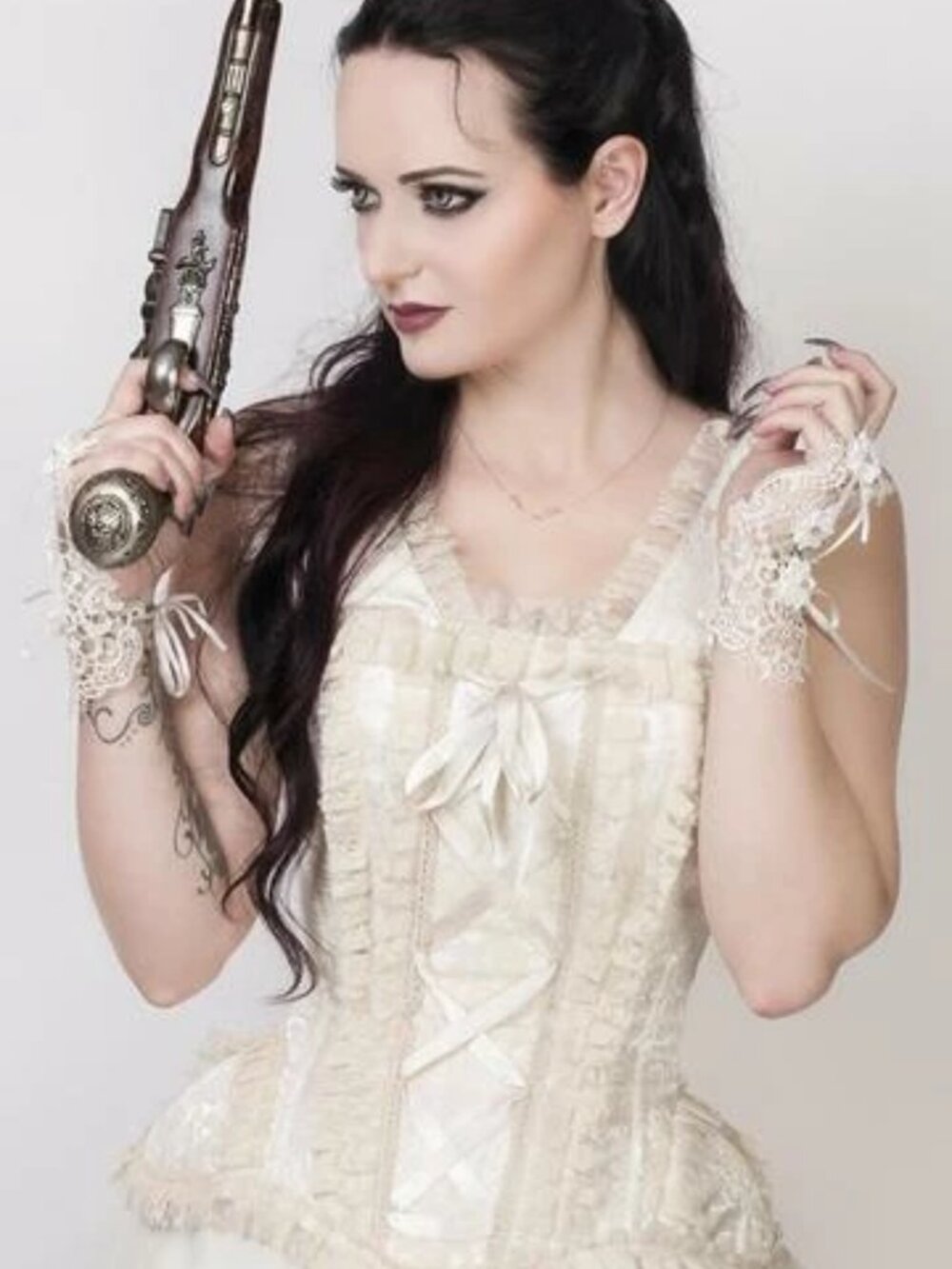 Steel Boned Lace Ruffle Corset Top - Cream